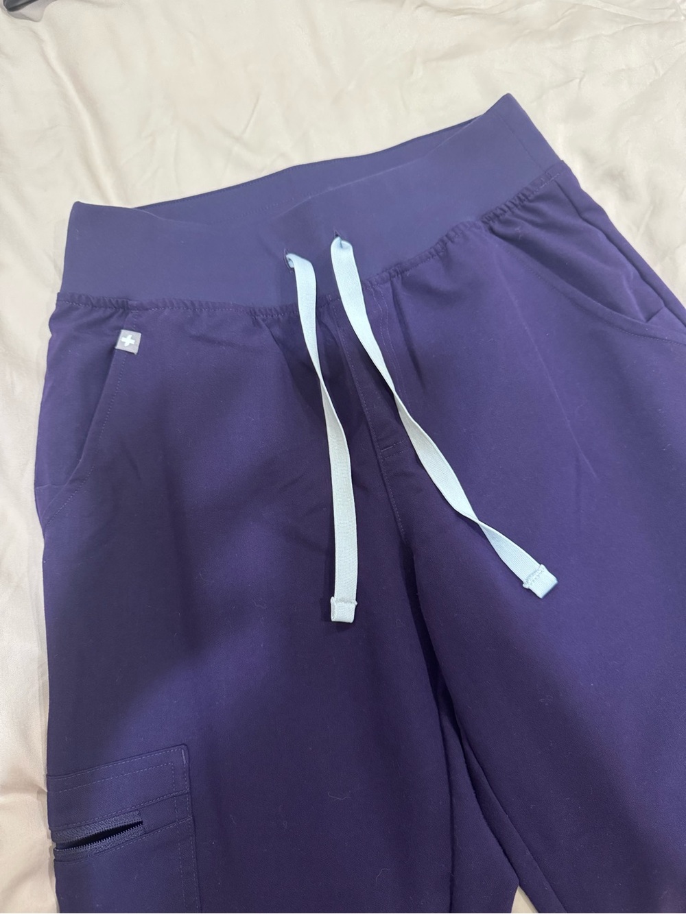 Figs Purple Joggers Scrub Bottoms with Light Blue Drawstring